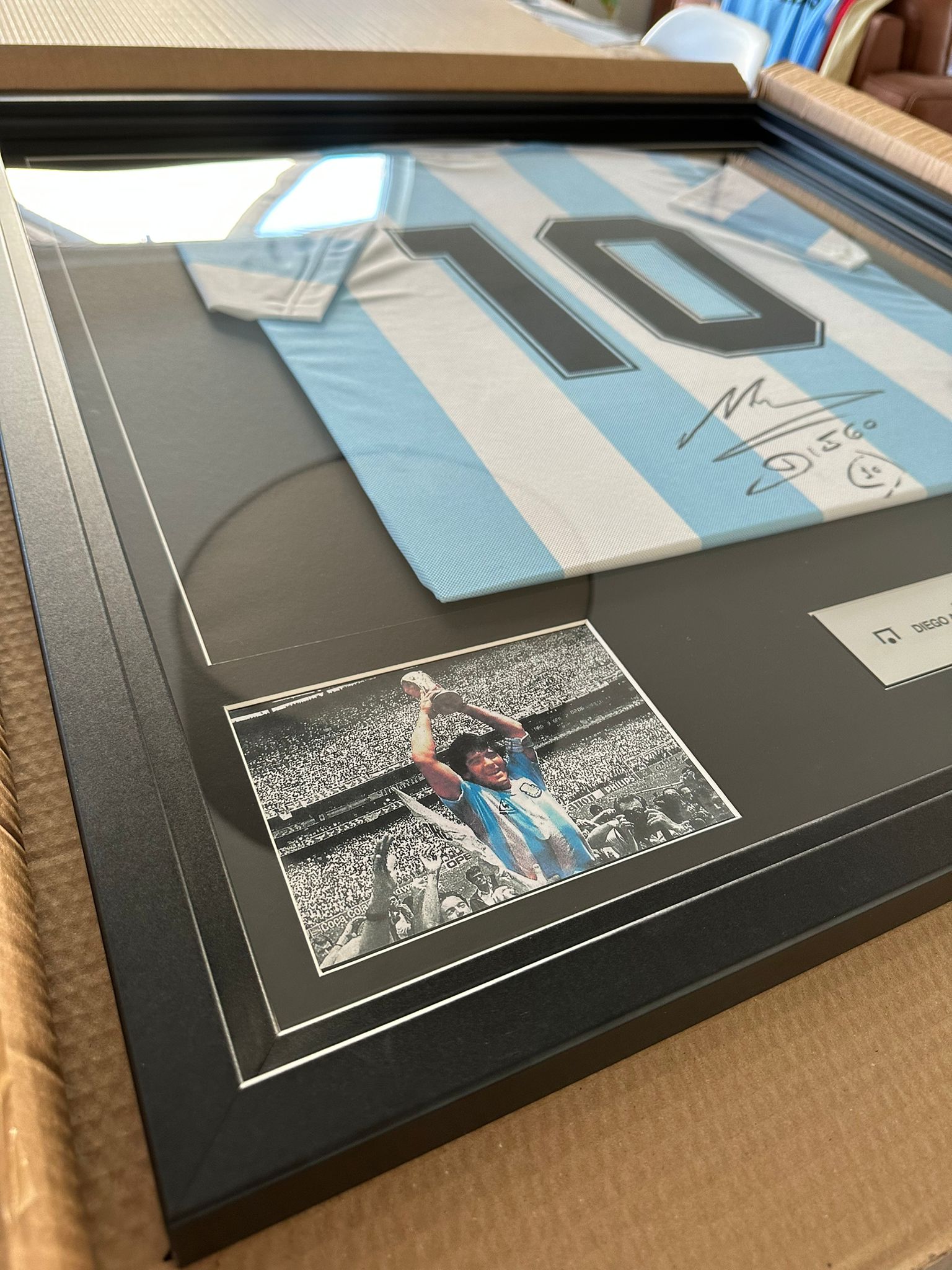 Diego Armando Maradona signed and framed Argentina home shirt